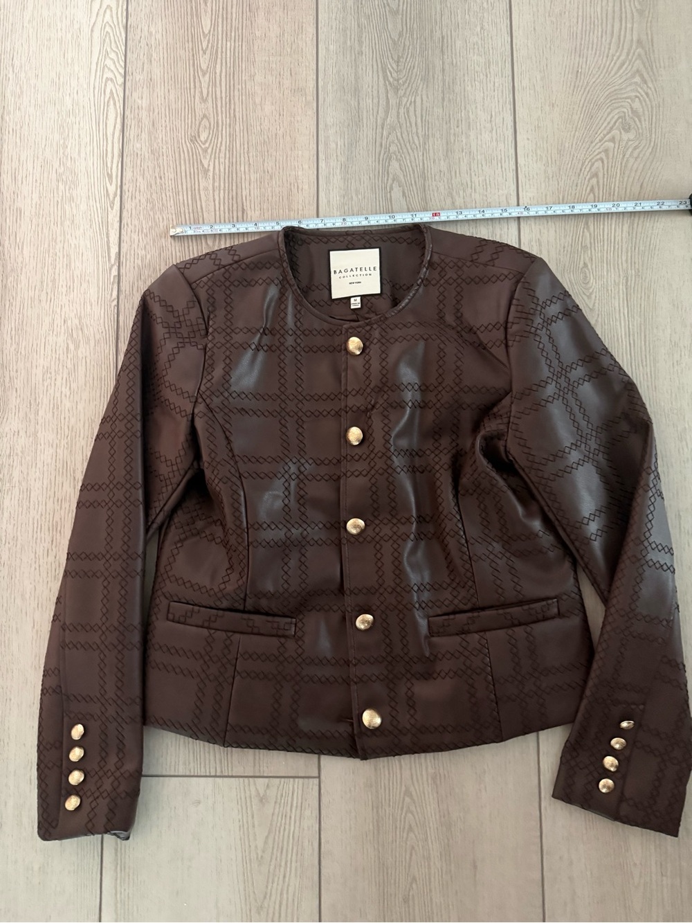 bagatelle Brown Quilted Button-Front Blazer with Gold-Tone Buttons